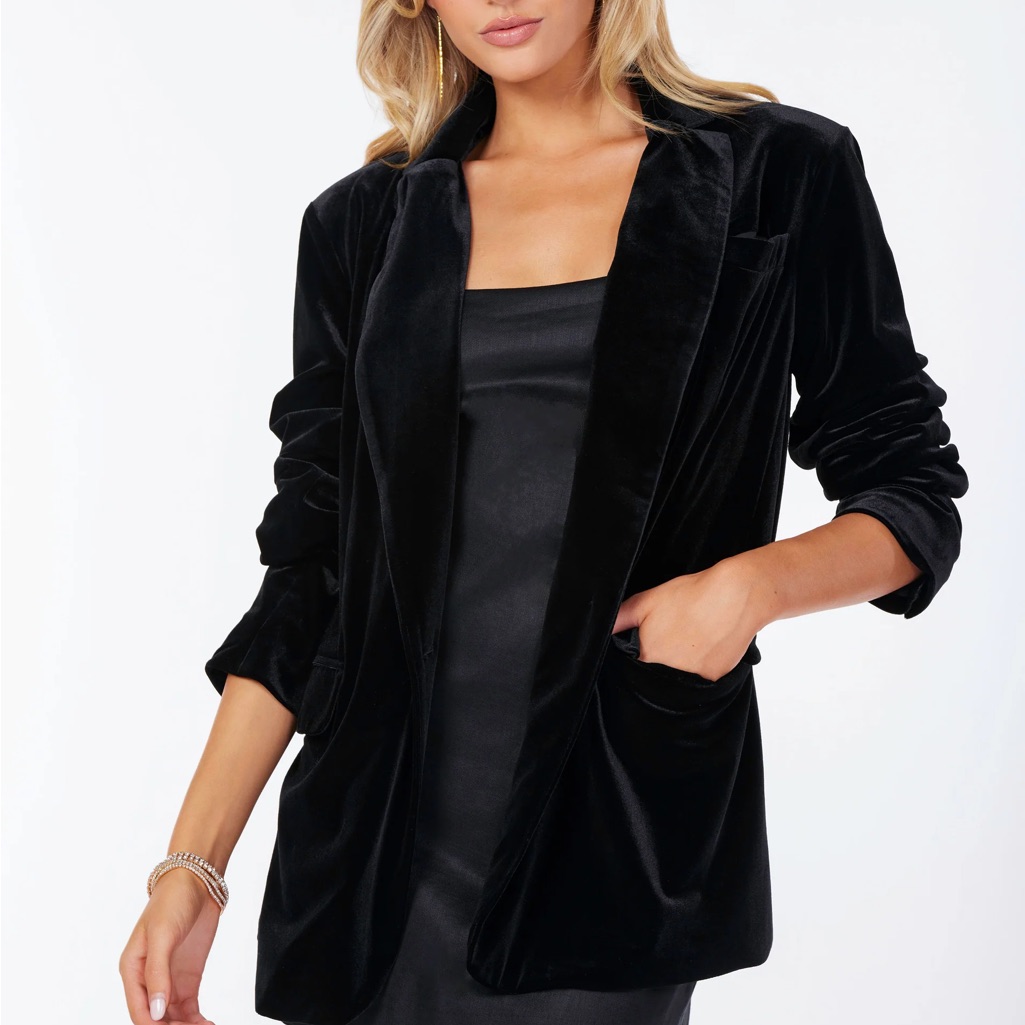 Bishop + Young Black Velvet Collarless Blazer